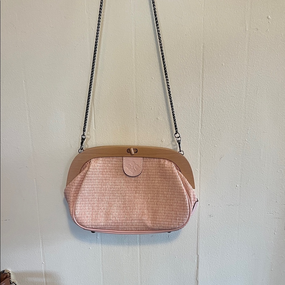 Patricia Nash blush rattan clutch with chain